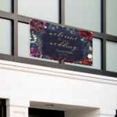 Bourgondische marine 2 Welkom op onze bruiloft 3x5 Spandoek (Buitenkant Gebouw)