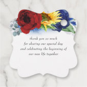 Bourgondische marine blauw en zonnebloem bruiloft  bedankjes labels (Achterkant)