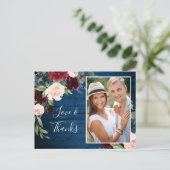 Bourgondische marine blauwe blush bruiloft foto da briefkaart (Staand voorkant)