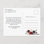 Bourgondische marine blauwe blush bruiloft foto da briefkaart (Achterkant)