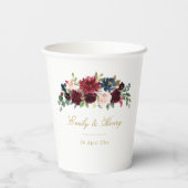 Bourgondische marine bloeit bruiloft papieren bekers (Achterkant)