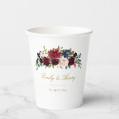 Bourgondische marine bloeit bruiloft papieren bekers (Voorkant)