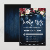 Bourgondische marine bloem slingerlamp metonsteken RSVP kaartje (Voorkant / Achterkant)