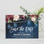 Bourgondische marine bloem slingerlamp metonsteken save the date (Staand voorkant)