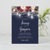 Bourgondische marine Bloemen Mason Jar Lights brui Kaart (Staand voorkant)