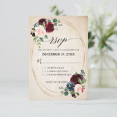 Bourgondische marine Bloemen Rustiek Boho Country  RSVP Kaartje (Staand voorkant)