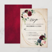 Bourgondische marine Bloemen Rustiek Boho Country  RSVP Kaartje (Voorkant / Achterkant)