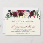 Bourgondische marine Bloemen verlovingsfeest uitno Kaart (Voorkant)