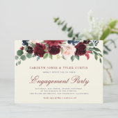 Bourgondische marine Bloemen verlovingsfeest uitno Kaart (Staand voorkant)