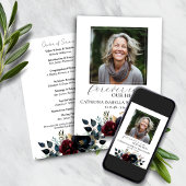 Bourgondische marine bloemenbegrafenisprogramma kaart