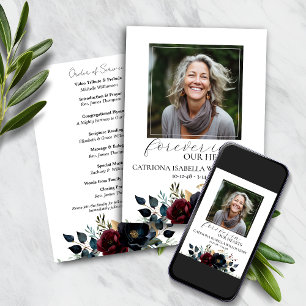 Bourgondische marine bloemenbegrafenisprogramma kaart