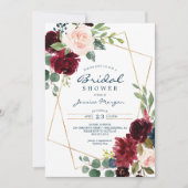 Bourgondische marine bloemenbruids douche uitnodig kaart (Voorkant)