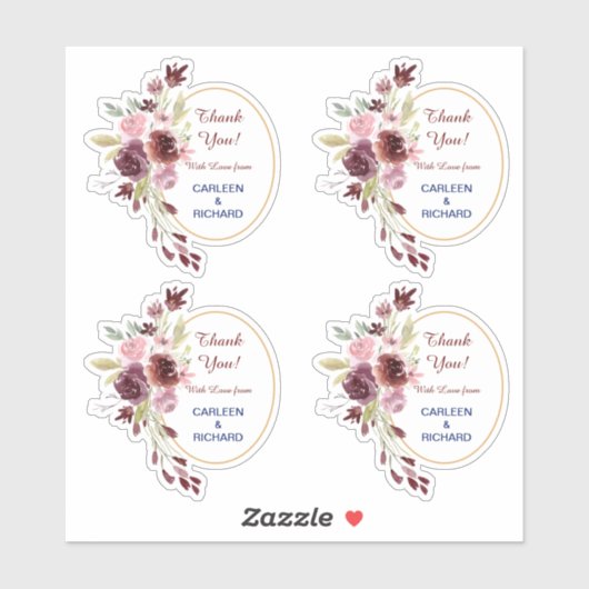 Bourgondische marine bloemenbruiloft dank u contou sticker (Vel)