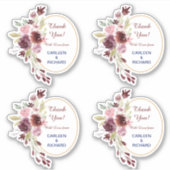 Bourgondische marine bloemenbruiloft dank u contou sticker (Voorkant)