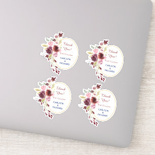 Bourgondische marine bloemenbruiloft dank u contou sticker