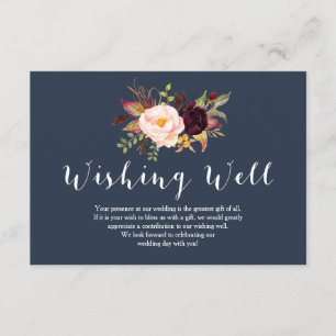 Bourgondische marine bloemenbruiloft goed wensen informatiekaartje