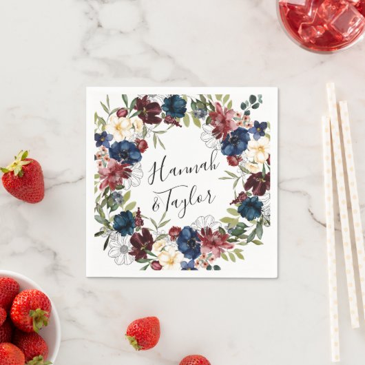 Bourgondische marine bloemenbruiloft servetten (Insitu)