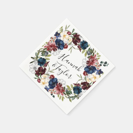Bourgondische marine bloemenbruiloft servetten (Hoek)