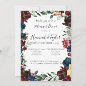 Bourgondische marine bloemenrepetitie diner uitnod kaart (Voorkant)