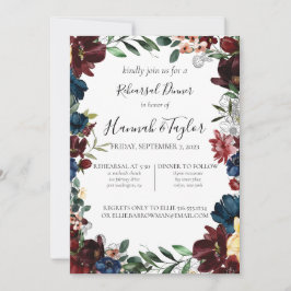 Bourgondische marine bloemenrepetitie diner uitnod kaart