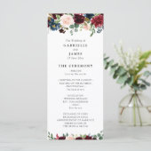 Bourgondische marine bloemenslinger bruiloft progr programmakaart (Staand voorkant)