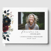 Bourgondische marine bloemfoto begrafenismonument gastenboek (Voorkant)