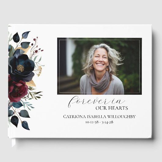 Bourgondische marine bloemfoto begrafenismonument gastenboek (Voorkant)