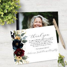 Bourgondische marine bloemfoto memorial dank u kaa bedankkaart