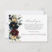 Bourgondische marine bloemfoto memorial dank u kaa bedankkaart (Voorkant)