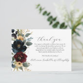 Bourgondische marine bloemfoto memorial dank u kaa bedankkaart (Staand voorkant)