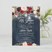 Bourgondische marine bloemlichten Quinceanera Kaart (Staand voorkant)