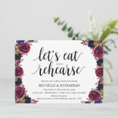 Bourgondische marine bruiloft repetitie diner uitn kaart (Staand voorkant)