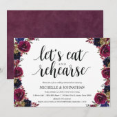 Bourgondische marine bruiloft repetitie diner uitn kaart (Voorkant / Achterkant)