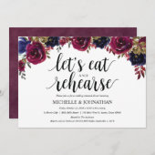 Bourgondische marine bruiloft repetitie diner uitn kaart (Voorkant / Achterkant)