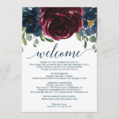 Bourgondische marine bruiloft welkom routebrief programmakaart (Voorkant)