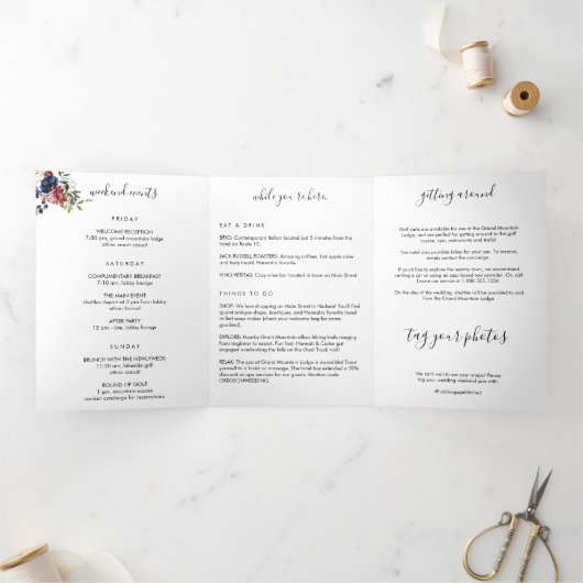 Bourgondische marine bruiloft welkomstbrief & reis drieluik programma (Binnen)