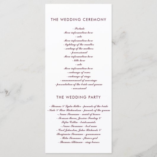 Bourgondische marine en gouden bloemen bruiloft pr programmakaart (Achterkant)