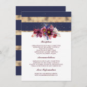 Bourgondische marine en gouden bruiloft informatie informatiekaartje (Voorkant / Achterkant)