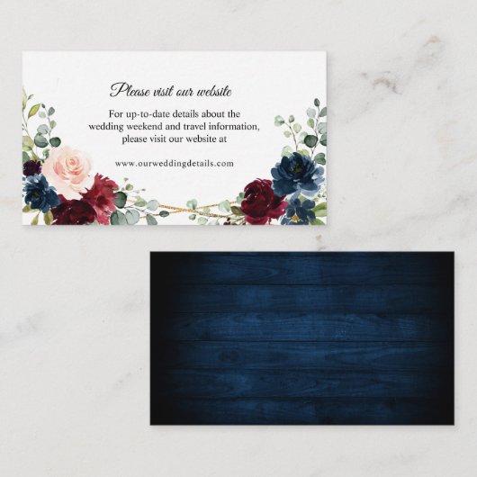 Bourgondische marine geometrische bruiloft Website Informatiekaartje (Voorkant / Achterkant)