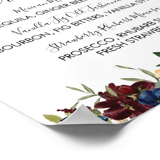 Bourgondische marine handtekening cocktail menu te poster (Hoek)