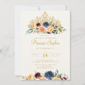 Bourgondische marine prinses Floral Tiara verjaard Kaart (Voorkant)