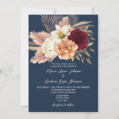 Bourgondische marine QR Code Wedding Kaart (Voorkant)