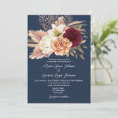 Bourgondische marine QR Code Wedding Kaart (Staand voorkant)