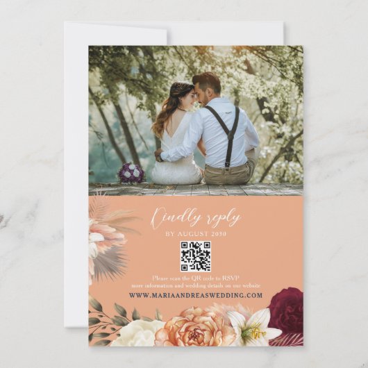 Bourgondische marine QR Code Wedding Kaart (Achterkant)