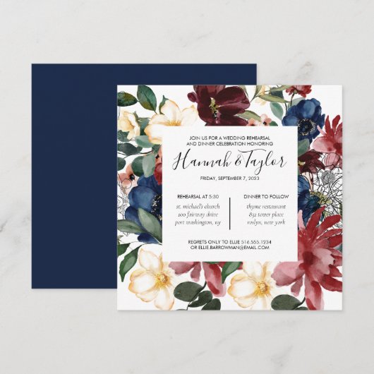 Bourgondische marine repetitie diner uitnodiging (Voorkant / Achterkant)