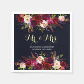 Bourgondische marine rustieke bloemheer en mevrouw servetten (Voorkant)