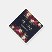 Bourgondische marine rustieke bloemheer en mevrouw servetten (Hoek)