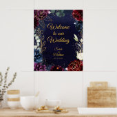 Bourgondische marine welkom op onze bruiloft 24 x  poster (Keuken)