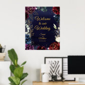 Bourgondische marine welkom op onze bruiloft 24 x  poster (Thuiskantoor)