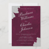 Bourgondische marmer zilveren glitter borstelslag kaart (Voorkant)